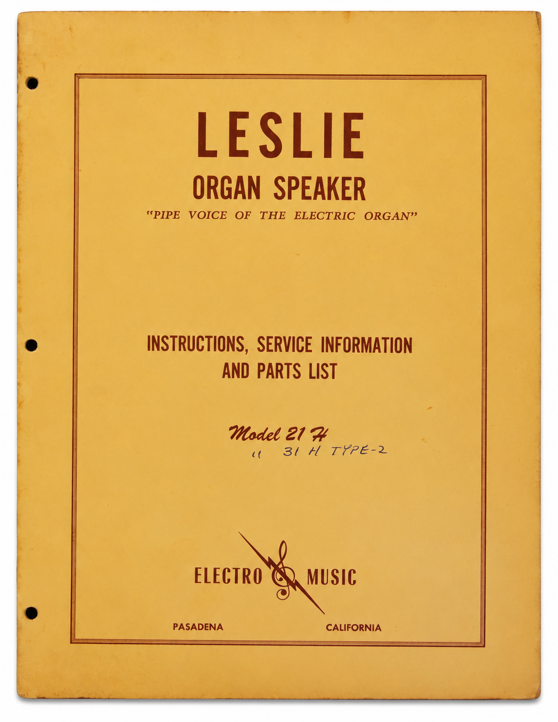 Original Leslie 21H Service Manual
