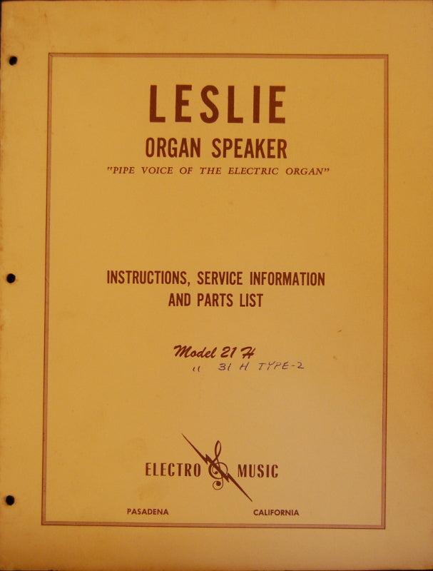 Original Leslie 21H Service Manual