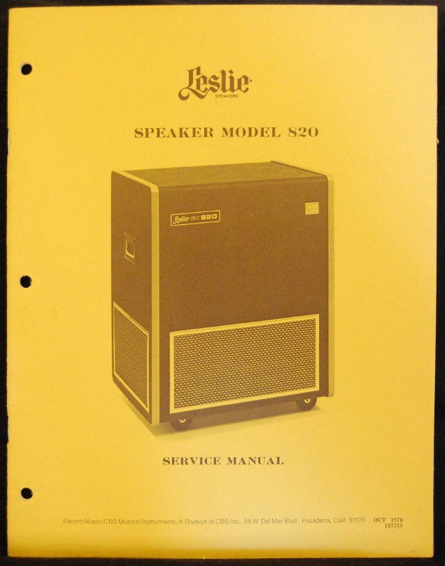 Original Leslie 820 Service Manual