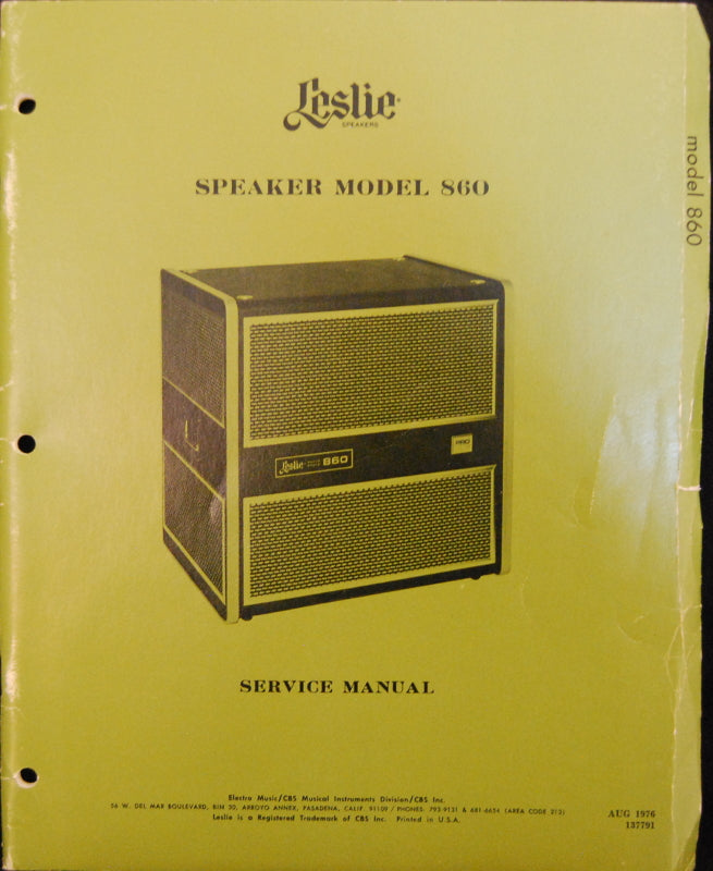 Original Leslie 860 Service Manual
